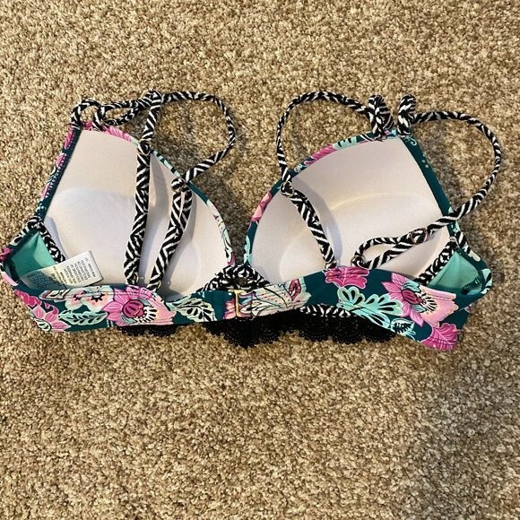 Time and Tru Floral Lace Boho Padded Womens Swimsuit Top Size Large - Picture 3 of 7